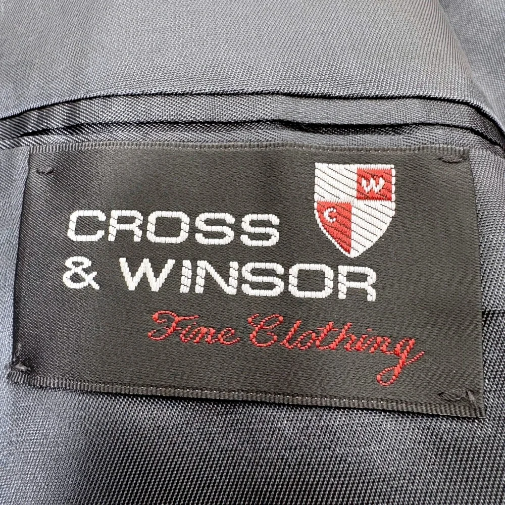 Cross & Winsor Blazer Wool 48S‎ Navy Blue Gold Crest Button Old Money Preppy